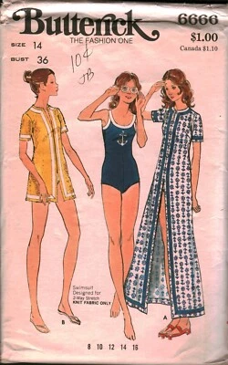 6666 Vintage Butterick Sewing Pattern Misses 1970s Close Fitting Swimsuit Cover - Image 1 of 2