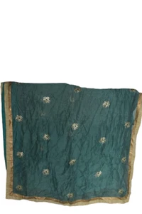 Sari vintage de tela Georgette - sari verde, moda retro - Imagen 1 de 6