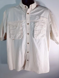 Camicia da Pesca Rugged Earth Outfitters Uomo XL Beige SS Bottone Frontale Ventilato - Foto 1 di 9