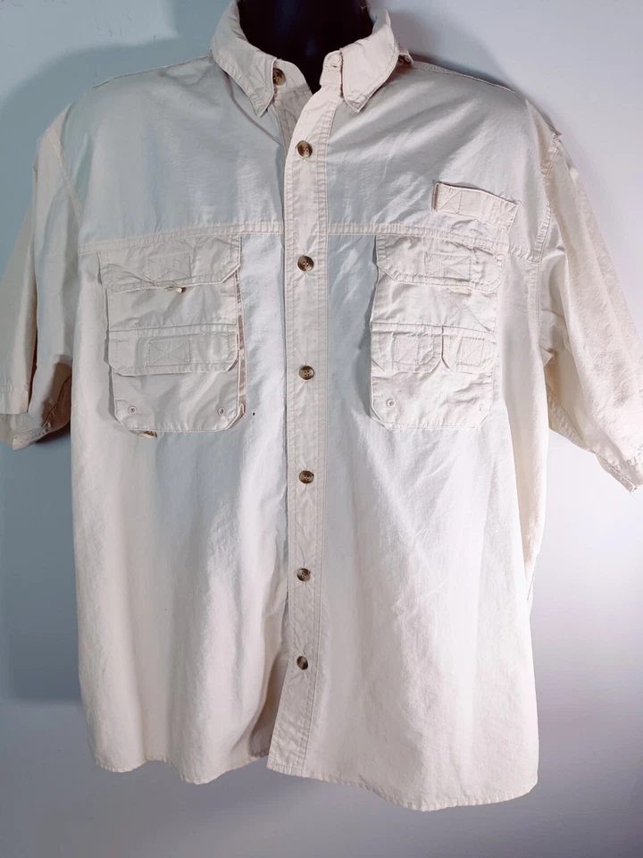 Camisa de pesca Rugged Earth Outfitters XL beige SS botón delantero ventilado Foto 1 de 4