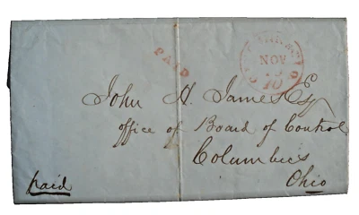 US COLUBUS OHIO STAMPLESS POSTAL SHEET 1849 - Image 1 of 4