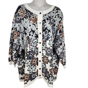 Bob Mackie Wearable Art Multicolor Floral Knit Cardigan Women Size 1X 3/4 Sleeve - Picture 1 of 11