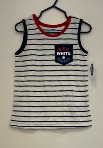 Old Navy Toddler Boys Red White & Chill Striped Pocket Tank Top, White, 4T, NWT
