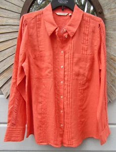 Camisa Soft Surroundings Bettina Wms S 100 % lino coral pintuck plisada LS - Imagen 1 de 10