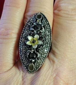 Anello Cocktail Grosso Smalto Strass Primaverile Fiore Giapponese Regolabile 3a 9 - Foto 1 di 4
