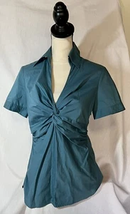 New York & Company Stretch Blue Collared Blouse Size 6 y2k business casual chic - Picture 1 of 8