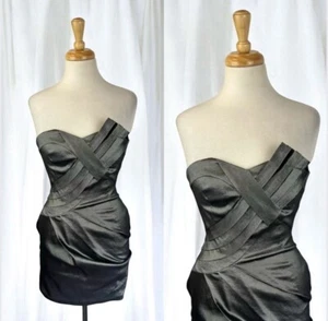 Gray Metallic Strapless Mini Dress Glam Goth Fairy Y2K Formal Wedding Party S - Picture 1 of 6