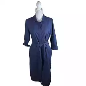 Boden marineblau Midi Leinenmischung Gürtel Schichtkleid - Bild 1 von 11