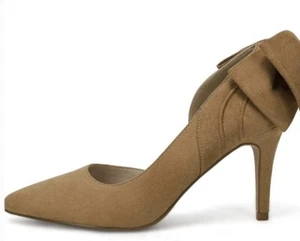 Coutgo Women's Size 9 Light Brown Suede Pointed Toe Stiletto Bow - Picture 1 of 14