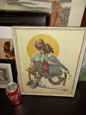 Vintage Norman Rockwell 'Little Spooners' 1926 Giclee Print in Distressed Frame