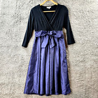 Capture Womens Dress Size 8 Black Blue Stretch Knit Top Chiffon Skirt 3/4 Sleeve