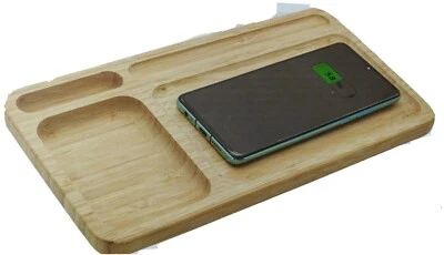 Drahtloser Bambus Schreibtisch Organizer und Ladegerät, Aufbewahrung, Ablage - Bild 1 von 3