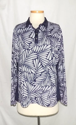 TAIL Feminino Farrah Manga Longa Golf Top Estampa Folha Gola Snap-Placket Extra Grande NOVO - Imagem 1 de 4