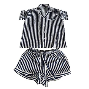 Pigiama donna Serenedelicacy blu bianco a righe manica corta nuovo senza etichette taglia media M - Foto 1 di 8
