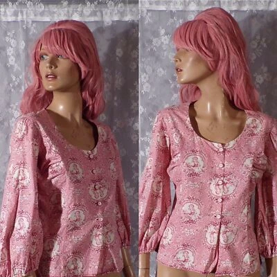 Blusa Campesina Vintage Años 60 Talla Pequeña Años 60 Toile Caperucita Roja Novedad Foto 1 de 4