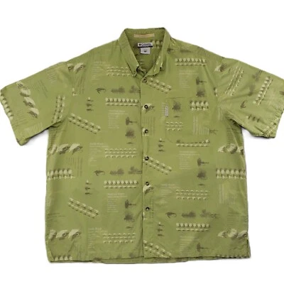 Camisa Tropical Columbia River Lodge Para Hombres 2XL Verde Camping Pesca Senderismo AOP Foto 1 de 4