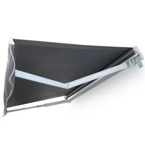 Luxury Roll Out Retractable Folding Arm Awning White Frame/DARK GREY Fabric - Picture 1 of 9