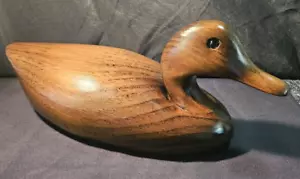 Vintage Anatra Marrone Esca Legno con Occhi di Vetro - Segno Senza Piombo sul Fondo 15" - Foto 1 di 8