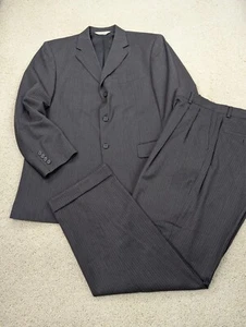 Pronto Uomo Suit Mens 42R 36x30 Gray Pinstripe Wool 2 Piece Jacket Pants 3 Btn - Picture 1 of 23