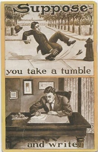 Postcard Suppose You Take a Tumble Comic Sepia Posted Carrothers Ohio 1909 - Picture 1 of 2