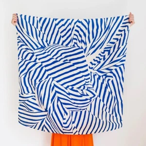 New Scarf Furoshiki Designer Print Blue Geo Japanese Artisan Link Collective - Picture 1 of 15