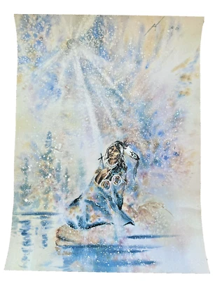 Litografia assinada em aquarela King Kuka Blackfeet Tribe expressionismo feminino 1983 - Imagem 1 de 4