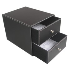 Office Leather Wooden 2-layer Leather Cabinet Desk Drawer Documents Holder Box L