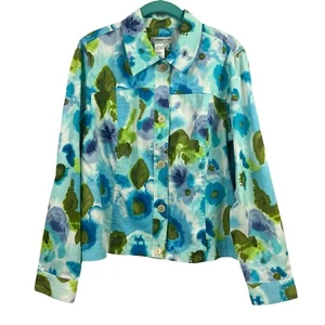Coldwater Creek Womens Jacket Blue Purple Green Floral Stretch Medium - Picture 1 of 9