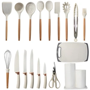 Juego de utensilios de cocina de silicona resistentes al calor con juego de espátulas - Imagen 1 de 21