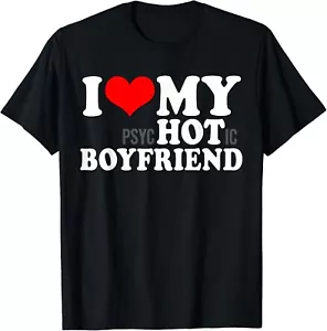 I Love My Psychotic Boyfriend Funny I heart my Hot Boyfriend Gift Unisex T-Shirt - Picture 1 of 4