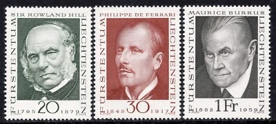 2264 - Liechtenstein 1968 - Philately Pioneers - Rowland Hill - Ferrari -MNH Set - Image 1 of 2