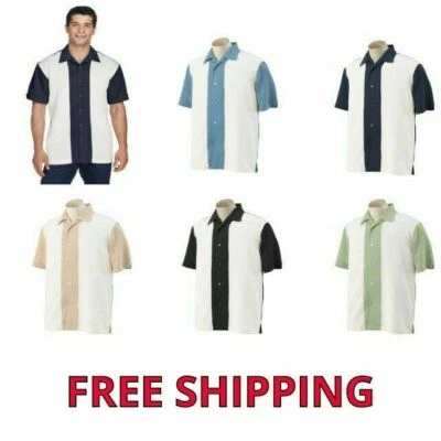 Mens Classic Charlie Sheen Two Tone Retro Bowling Casual Dress Shirt  M-4XL NEW - Image 1 of 4