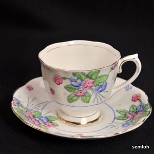 Royal Albert Footed Cup Saucer Primrose Pink Blue Gold Countess Shape 1931-1935 - Picture 1 of 12