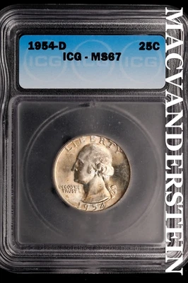 1954-D Washington Quarter - ICG MS67 - Scarce  No Reserve  #SLi820 - Image 1 of 2