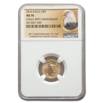 2016 1/10 oz Gold Eagle MS-70 NGC (30th Anniversary, Eagle Label) - Image 1 of 3