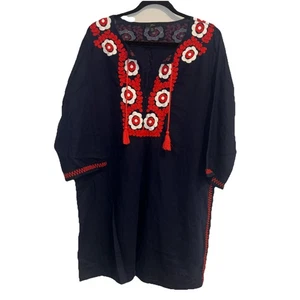 J. Crew Embroidered Beach Tunic Dress Navy Red White Blue Linen Cotton Size XXL - Picture 1 of 10