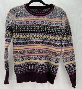 J Crew Lambswool Sweater Women’s Sz S Blue Pink Burgundy Sparkly Preppy Classic - Picture 1 of 14