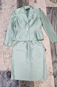 Conjunto de traje falda Kasper de 2 piezas para mujer talla 4 forrado y hombreras verde menta  - Imagen 1 de 12