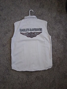 Harley Davidson camicia uomo L fronte dietro logo bottoni gilet senza maniche grigio - Foto 1 di 11