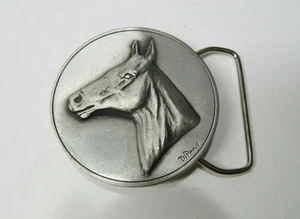 VTG 1977 pewter 3D Horse Head by artist DePaolis BELT BUCKLE 2 3/8 dia - Picture 1 of 2