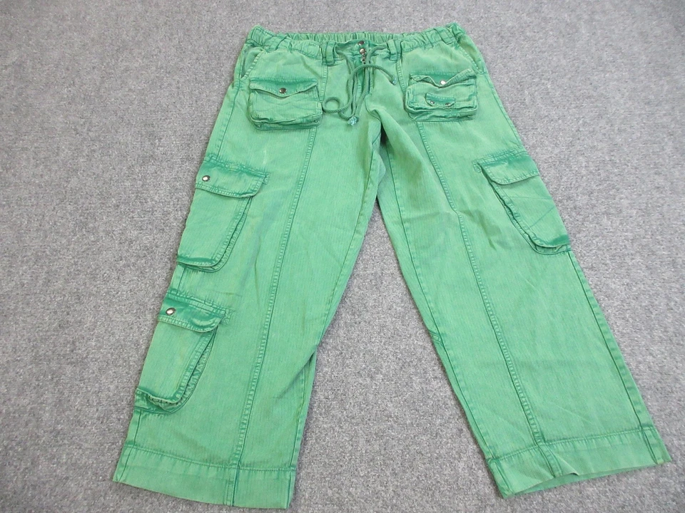 Pantalones Free People Mujer XL Verde Carga Pierna Ancha Algodón Utilidad Cordón Foto 1 de 4