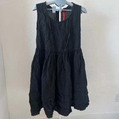 Ewa i Walla Black Linen Dress M Sleeveless Lace Trim Cottagecore Lagom Style - Image 1 of 4