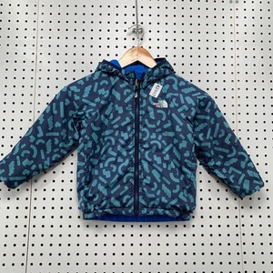 North Face Reversible Puffer Jacket Toddler Size 4T Boys Blue Hooded 14x16 - Picture 1 of 12