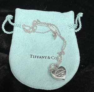 Tiffany and Co Heart Tag Sterling Silver Womens Necklace 16"in, DD-5 - Picture 1 of 5