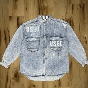 Get Used by Elie 80’s Vintage Destroyed Denim Acid Wash Jacket Small Oversized - Picture 1 of 13