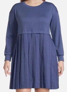 Moa Moa Women’s 2X Long Sleeve Pleated Babydoll Dress Blue Red Plus Size - Picture 1 of 15