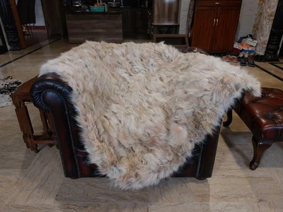 Genuine Real Coyote patchwork Fur Blanket Single Size throw 53" x 42" Rug - 6859 - Image 1 of 4
