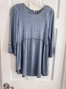 POL Top Womens S Blue Gray Boho Peasant Fairy Grunge Shirt Cottagecore Romantic - Picture 1 of 7