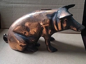 Cast Iron Pig Bank Rare c.40s-50s Chicago Stockyard Souviner w/copper wash - Picture 1 of 10