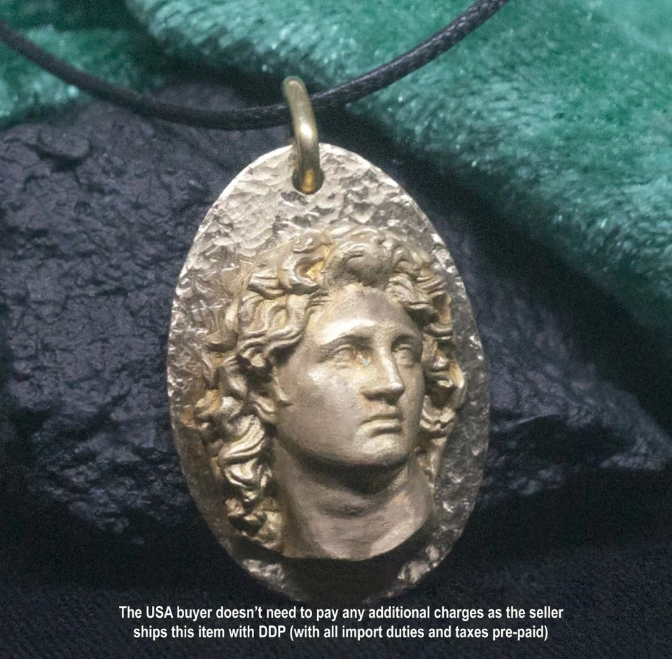 Colar de Bronze Alexandre, o Grande, Pingente Grego Antigo, Arte da Mitologia Grega - Imagem 1 de 4